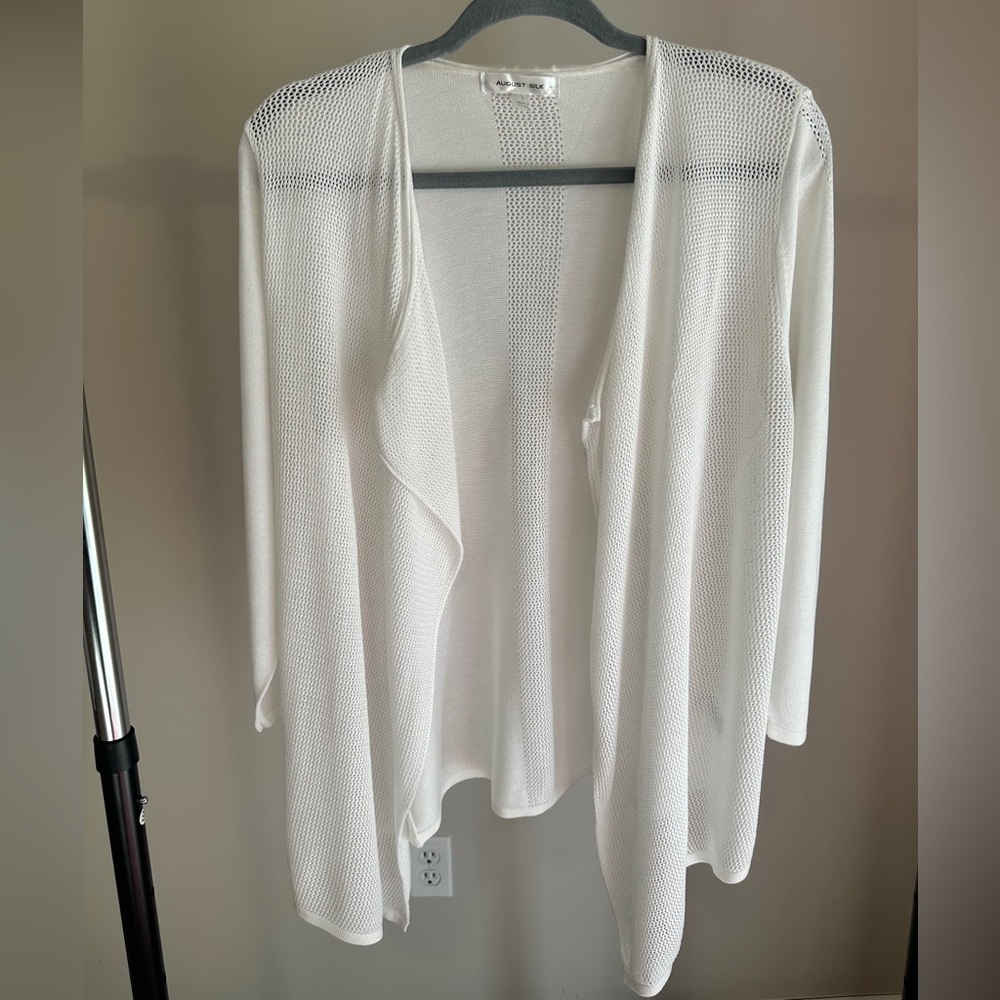 august silk White Open-Front Mesh Cardigan